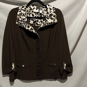 Stylish Brown Utility Jacket with Animal Print Accents